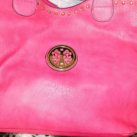 Watermelon Red Studded Faux Leather Tote Bag